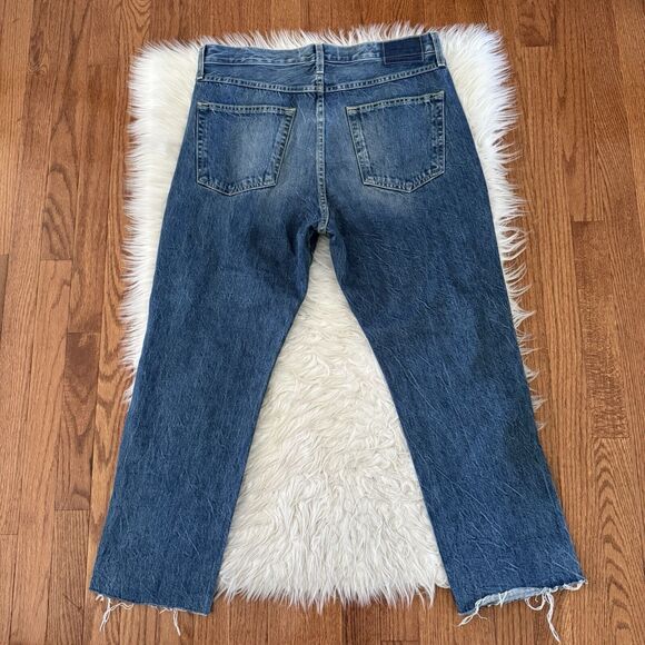 AMO Jeans Womens 31 High Rise Buttonfly Straight Leg Raw Hem Crop Denim Stargaze - Picture 5 of 15